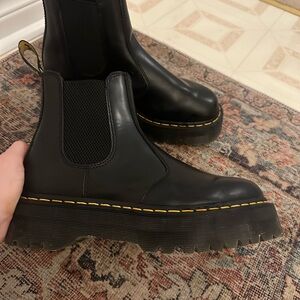 Dr. Martens Black Chelsea Platform Boots with Yellow Stitching